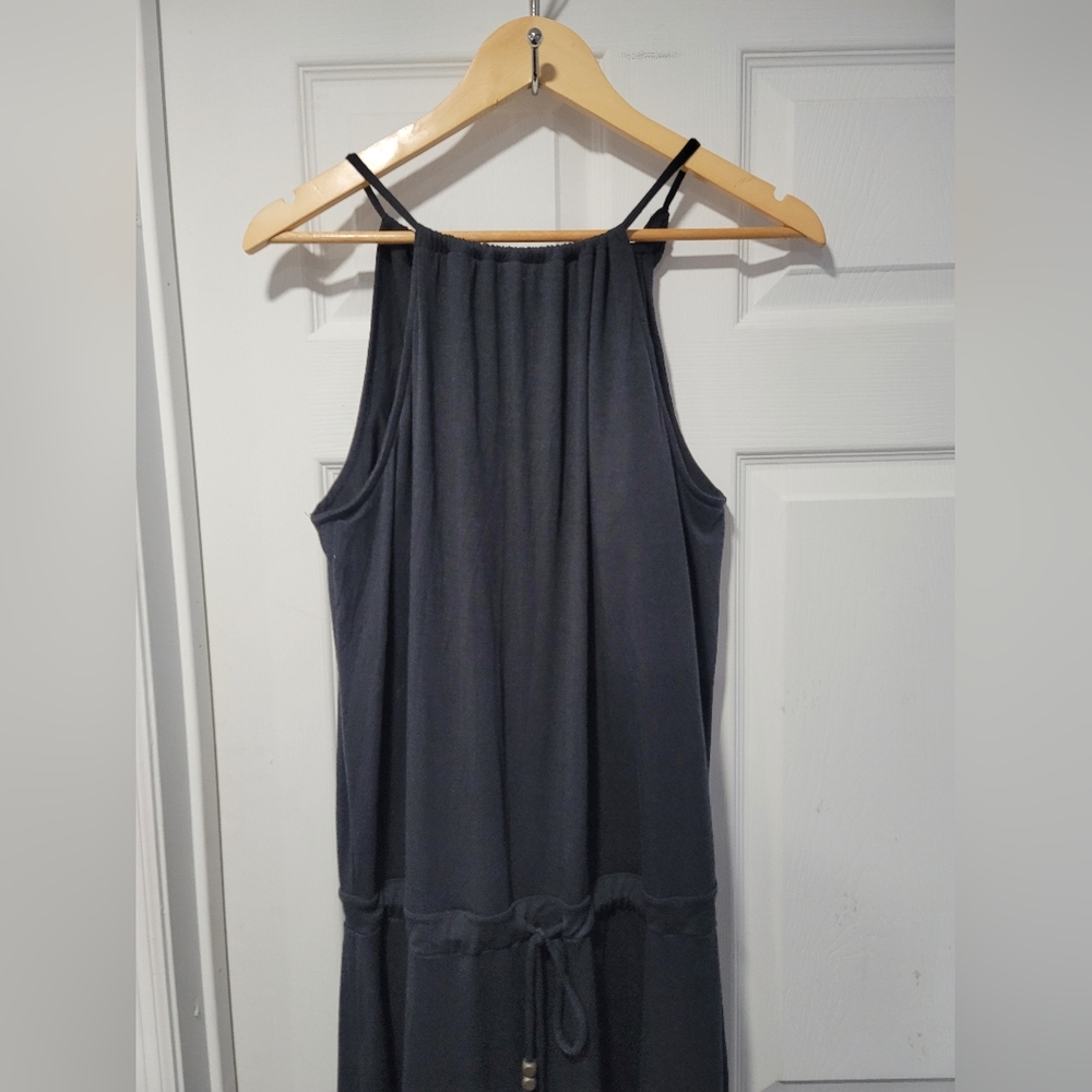 Athleta Women Black Halter Maxi Dress Size L Adjustable Waist Casual Travel Summ - Picture 3 of 16